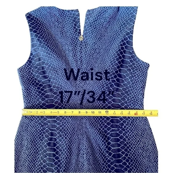 TOMMY HILFIGER Blue Snakeskin Sheath Dress Sleeveless Medium Size 10 Spandex 4% - Picture 6 of 16